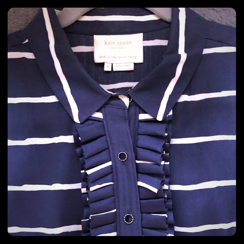 Kate Spade blue striped ruffle button front dress